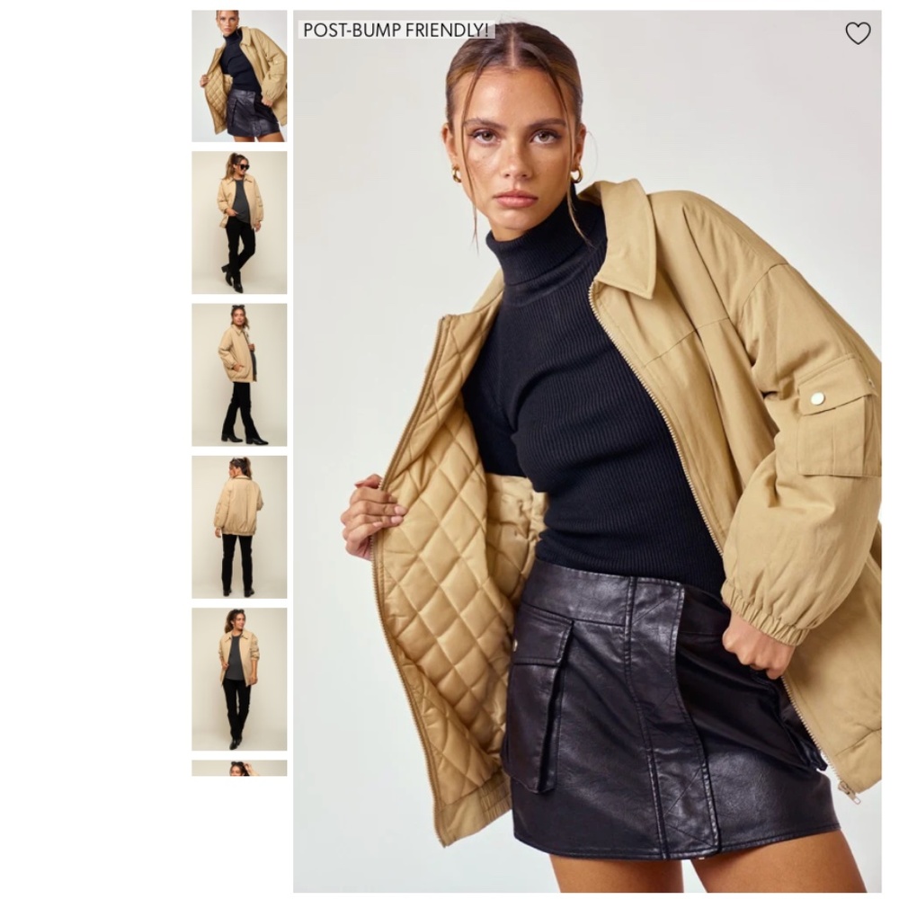 PINKBLUSH CAMEL ZIP UP BOMBER JACKET